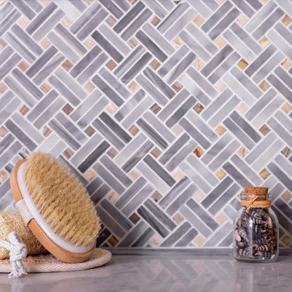 Gray 11x11 Polished Basketweave Bardiglio Nuvolato Marble Mosaic Tile (5 pack, 4.47 sq ft/case)
