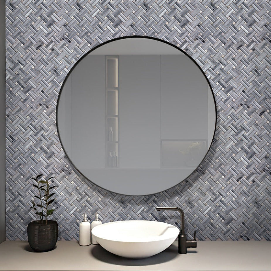 Gray 11x11 Polished Basketweave Bardiglio Nuvolato Marble Mosaic Tile (5 pack, 4.47 sq ft/case)