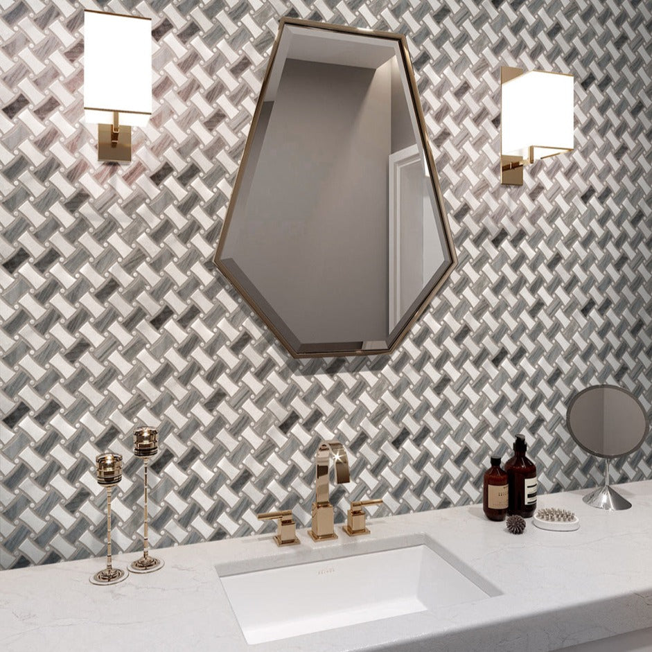 Bardiglio Nuvolato Eastern White 11x11 Polished Basketweave Marble Mosaic Tile (5 pack, 4.2 sq ft/case)