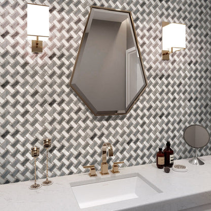 Gray White 11x11 Polished Basketweave Marble Mosaic Tile (5 pack, 4.2 sq ft/case) - Sample