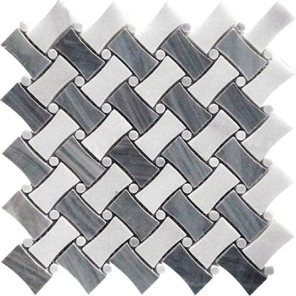 Bardiglio Nuvolato Eastern White 11x11 Polished Basketweave Marble Mosaic Tile (5 pack, 4.2 sq ft/case)