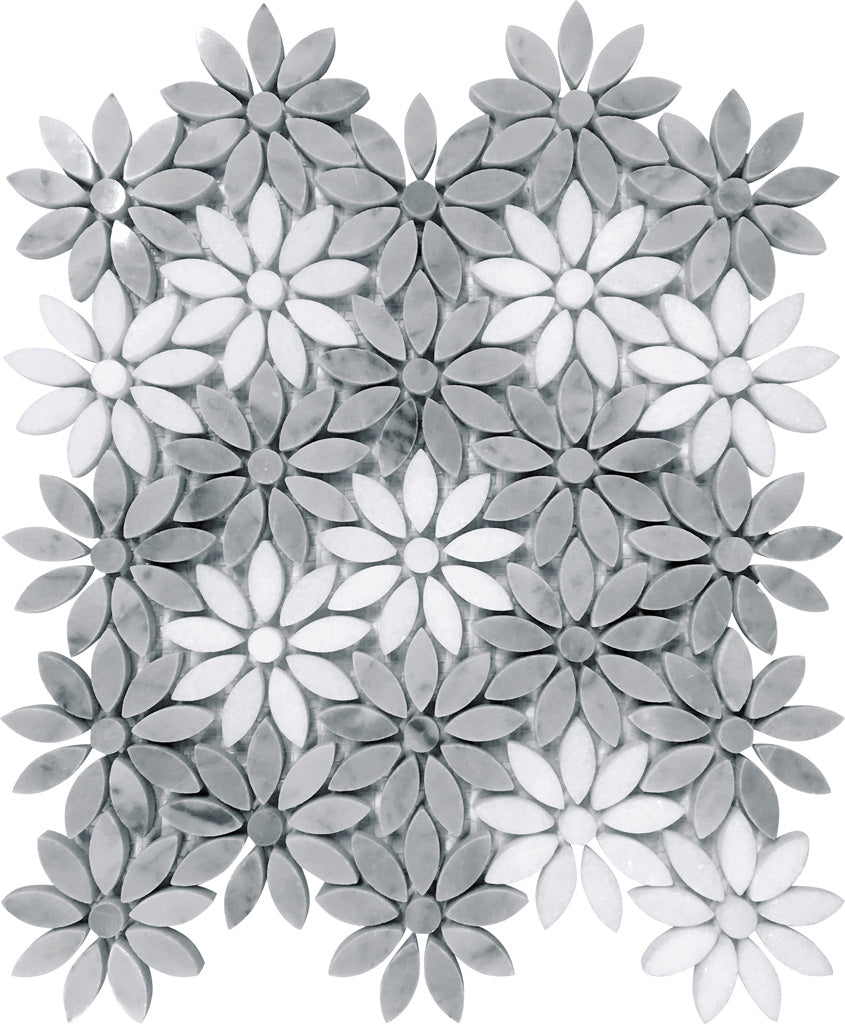 Carrara Grey Eastern White 11x12 Polished Multi-shaped Marble Mosaic Tile (5 pack, 4.46 sq ft/case)