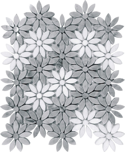 Carrara Grey Eastern White 11x12 Polished Multi-shaped Marble Mosaic Tile (5 pack, 4.46 sq ft/case)