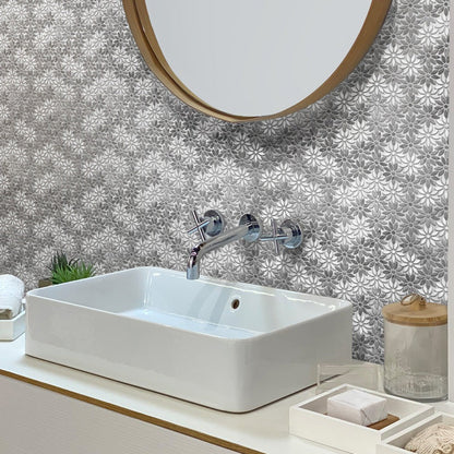 Gray White 11x12 Polished Multi-shaped Marble Mosaic Tile (5 pack, 4.46 sq ft/case) - Sample
