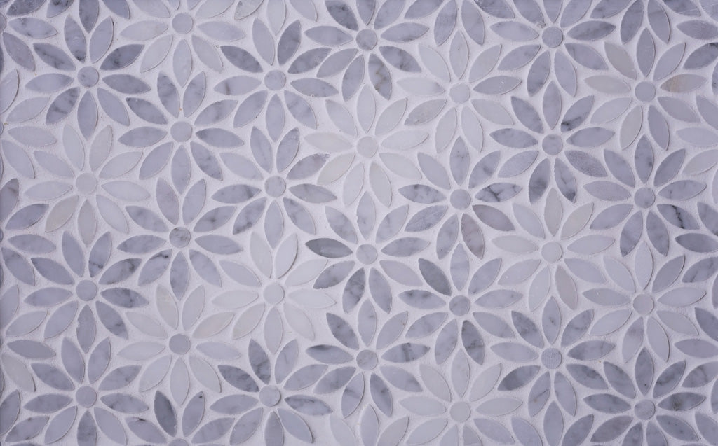 Carrara Grey Eastern White 11x12 Polished Multi-shaped Marble Mosaic Tile (5 pack, 4.46 sq ft/case)