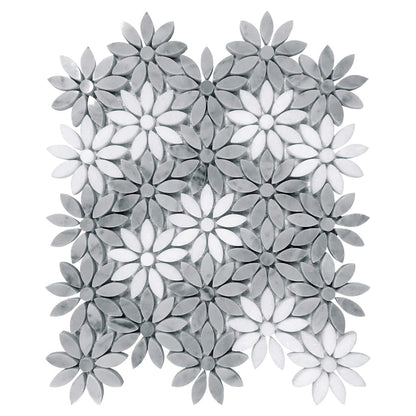 Gray White 11x12 Polished Multi-shaped Marble Mosaic Tile (5 pack, 4.46 sq ft/case) - Sample