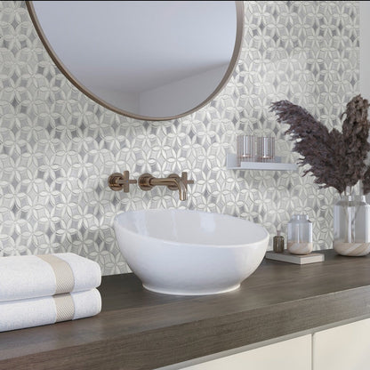 Gray White 12x15 Polished Floral Marble Mosaic Tile (5 pack, 6.18 sq ft/case)