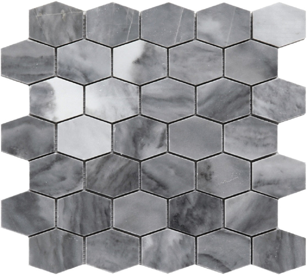 Gray 12x12 Polished Hexagon Bardiglio Nuvolato Marble Mosaic Tile (5 pack, 4.875 sq ft/case)