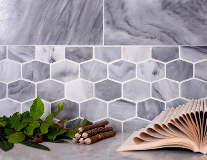 Gray 12x12 Polished Hexagon Bardiglio Nuvolato Marble Mosaic Tile (5 pack, 4.875 sq ft/case)