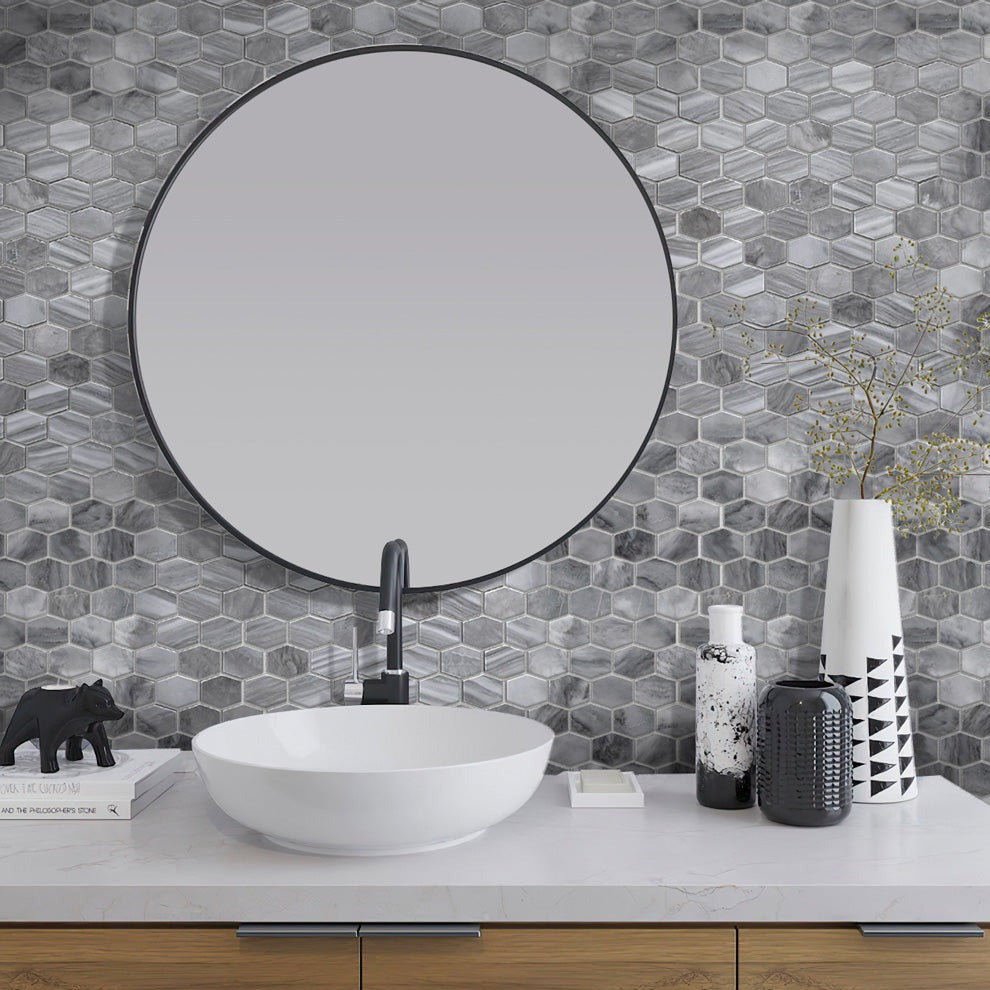 Gray 12x12 Polished Hexagon Bardiglio Nuvolato Marble Mosaic Tile (5 pack, 4.875 sq ft/case)