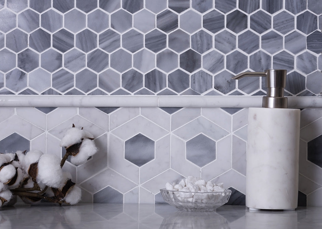Gray 11x12 Polished Hexagon Bardiglio Nuvolato Marble Mosaic Tile (5 pack, 4.71 sq ft/case)