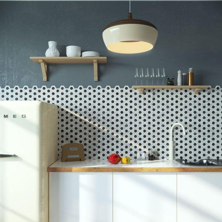 Gray White 11x13 Polished Hexagon Bardiglio Nuvolato Bianco Carrara Marble Mosaic Tile (5 pack, 5.15 sq ft/case)