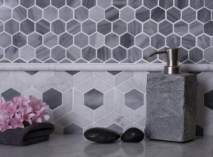 Gray White 11x13 Polished Hexagon Bardiglio Nuvolato Bianco Carrara Marble Mosaic Tile (5 pack, 5.15 sq ft/case)