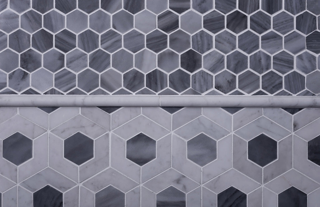 Gray White 11x13 Polished Hexagon Bardiglio Nuvolato Bianco Carrara Marble Mosaic Tile (5 pack, 5.15 sq ft/case)