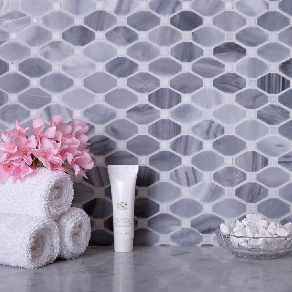 Bardiglio Nuvolato Eastern White 12x12 Polished Octagon Marble Mosaic Tile (5 pack, 5.08 sq ft/case)