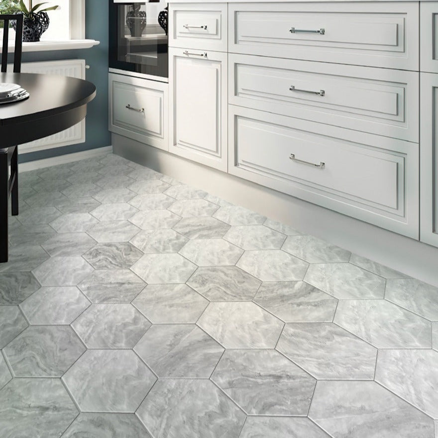 Gray 10x10 Honed Hexagon Bardiglio Marble Tile (5 pack, 2.95 sq ft/case)