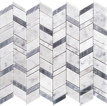 White Gray 11x13 Polished Herringbone Marble Mosaic Tile (5 pack, 4.95 sq ft/case) - Sample