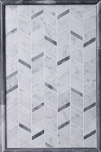 White Gray 11x13 Polished Herringbone Bardiglio Nuvolato Bianco Carrara Marble Mosaic Tile (5 pack, 4.95 sq ft/case)