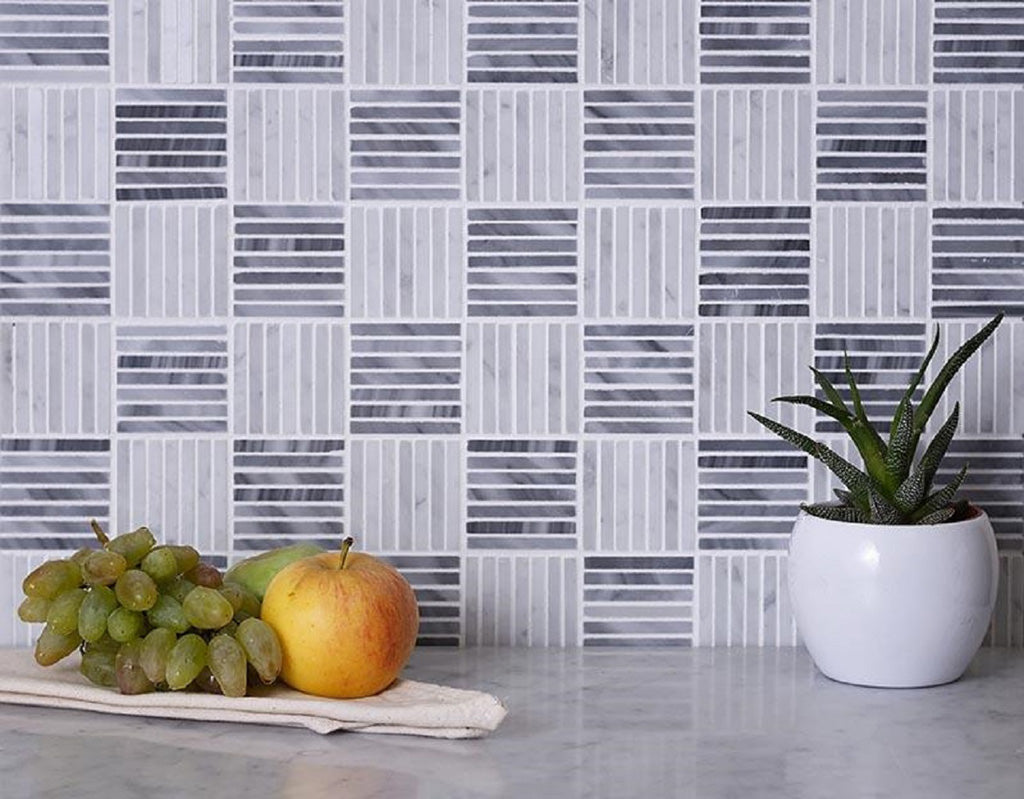 White Gray 12x12 Polished Brick Bardiglio Nuvolato Bianco Carrara Marble Mosaic Tile (5 pack, 5 sq ft/case)