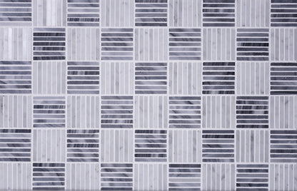 White Gray 12x12 Polished Brick Bardiglio Nuvolato Bianco Carrara Marble Mosaic Tile (5 pack, 5 sq ft/case)