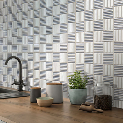 White Gray 12x12 Polished Brick Bardiglio Nuvolato Bianco Carrara Marble Mosaic Tile (5 pack, 5 sq ft/case)