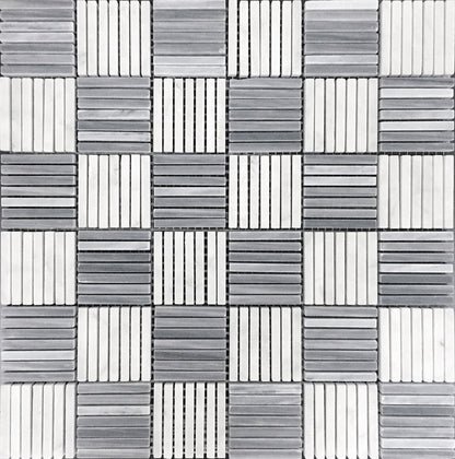 White Gray 12x12 Polished Brick Marble Mosaic Tile (5 pack, 5 sq ft/case) - Sample