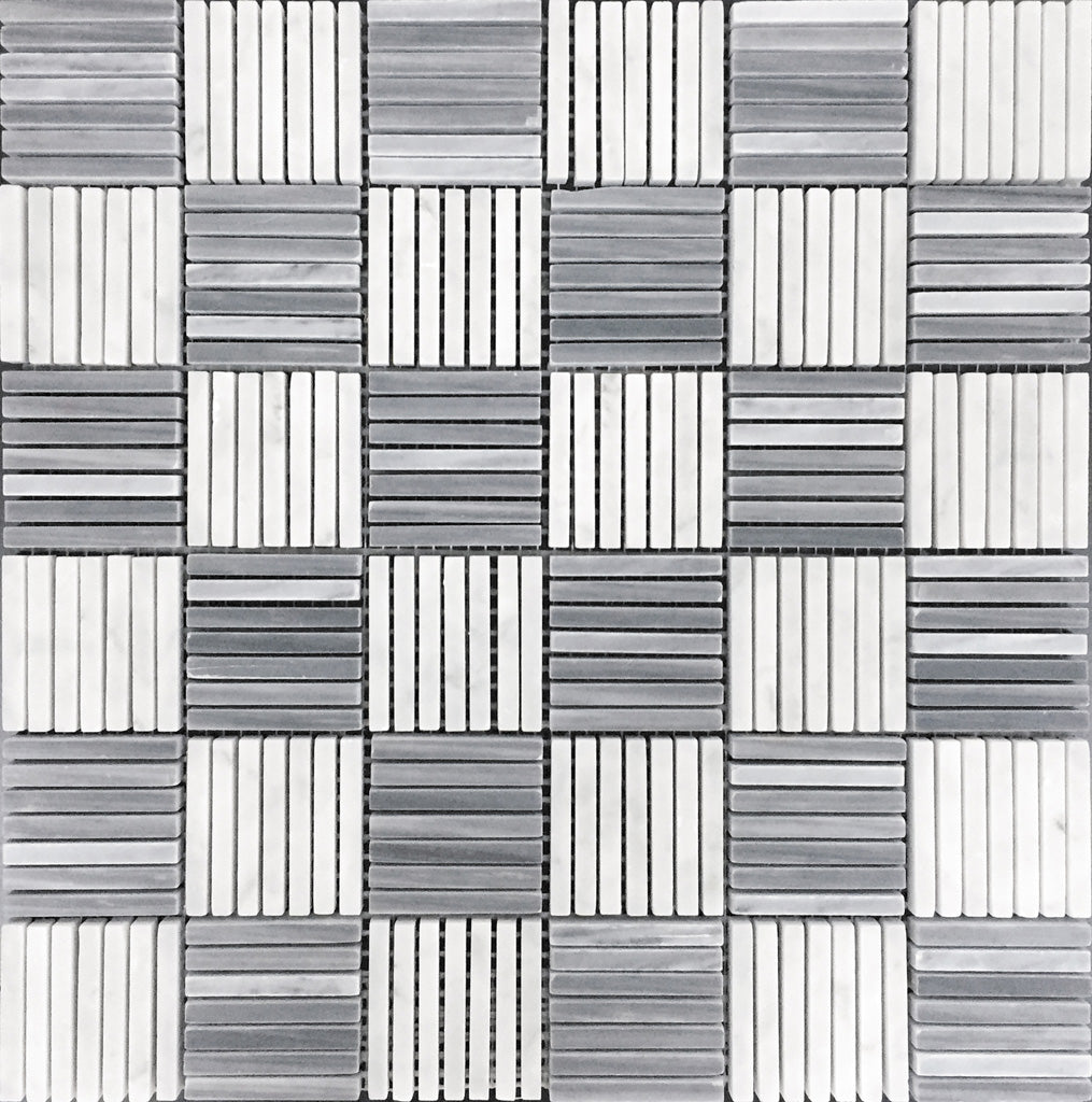 White Gray 12x12 Polished Brick Bardiglio Nuvolato Bianco Carrara Marble Mosaic Tile (5 pack, 5 sq ft/case)