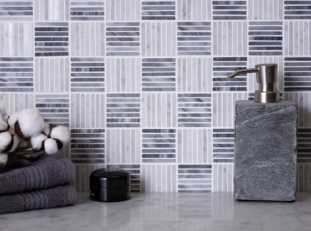 White Gray 12x12 Polished Brick Bardiglio Nuvolato Bianco Carrara Marble Mosaic Tile (5 pack, 5 sq ft/case)