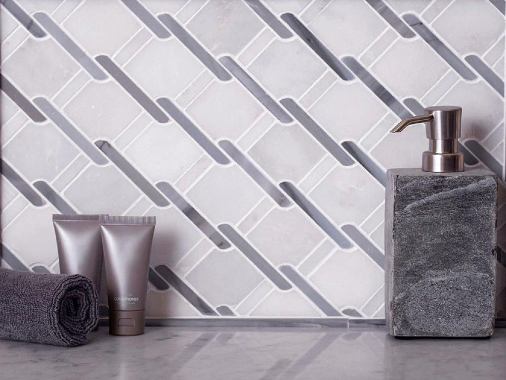 White Gray 11x12 Polished Multi-shaped Marble Mosaic Tile (5 pack, 4.66 sq ft/case) - Sample