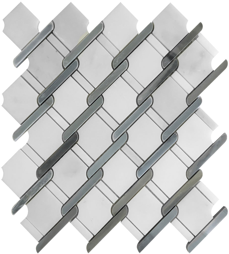 Eastern White, Bardiglio Nuvolato 11x12 Polished Multi-shaped Marble Mosaic Tile (5 pack, 4.66 sq ft/case)