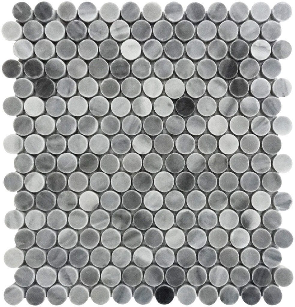 Gray 11x12 Polished Penny Round Bardiglio Nuvolato Marble Mosaic Tile (5 pack, 4.83 sq ft/case)