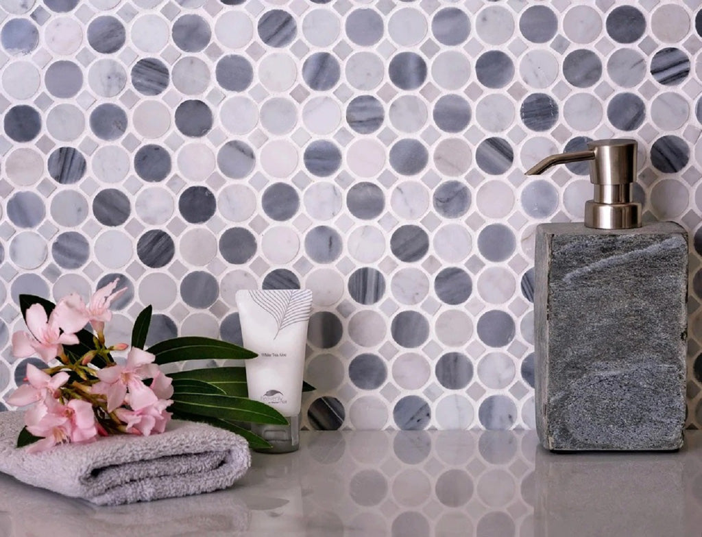 White Gray 13x13 Polished Multi-shaped Marble Mosaic Tile (5 pack, 5.6 sq ft/case) - Sample