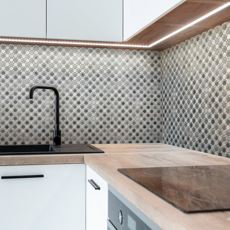 White Gray 13x13 Polished Multi-shaped Bardiglio Nuvolato Carrara Marble Mosaic Tile (5 pack, 5.6 sq ft/case)