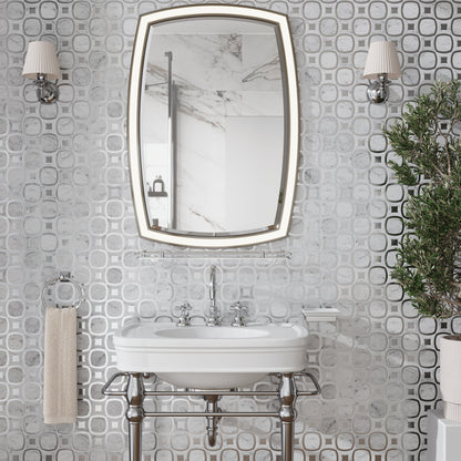 Cloud White Silver 11x11 Polished Glossy Octagon Marble Glass Mosaic Tile (5 pack, 4.51 sq ft/case) - Sample