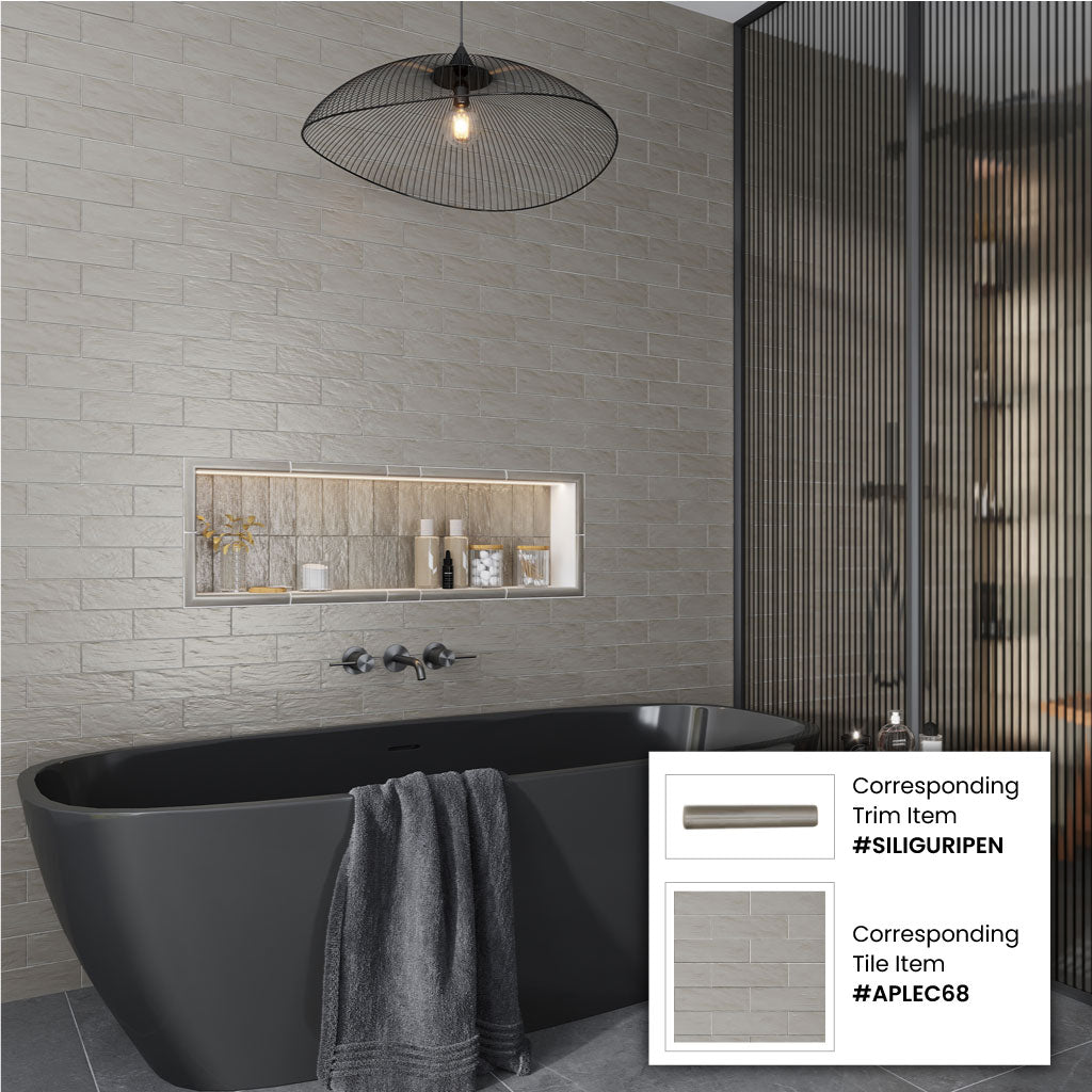 Light Gray 1.25x8 Matte Glossy Ceramic Bullnose Tile Trim (10 pack, 0.667 sq ft/case)