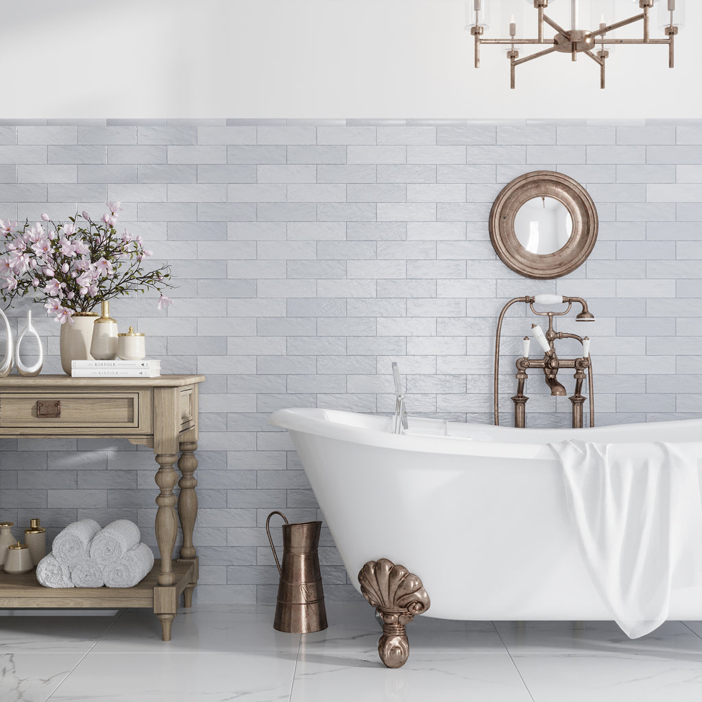 Grayish Blue 2.5x8 Glossy Matte Subway Ceramic Tile (38 pack, 5.38 sq ft/case) - Sample