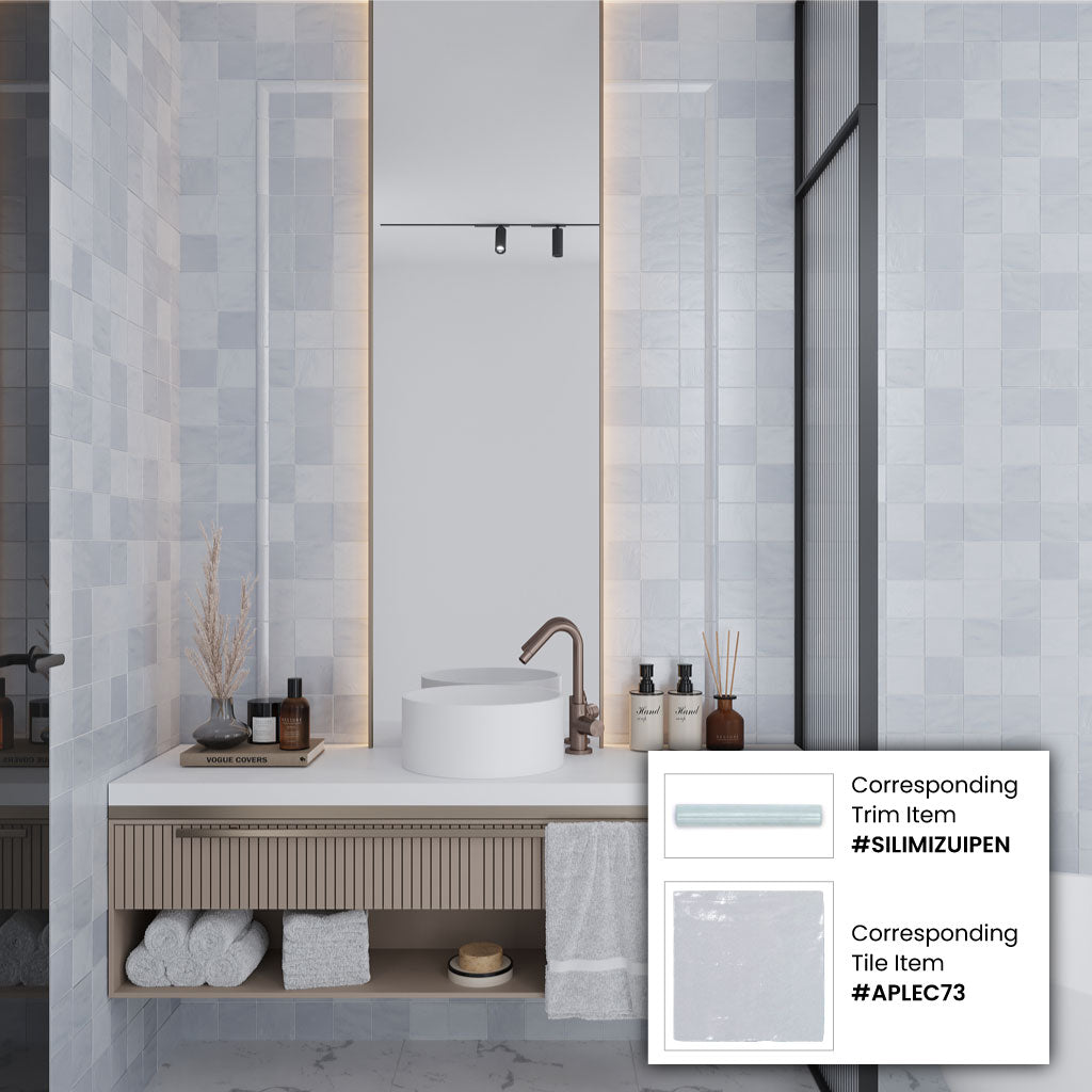 Grayish Blue 1.25x8 Matte Glossy Ceramic Bullnose Tile Trim (10 pack, 0.667 sq ft/case)