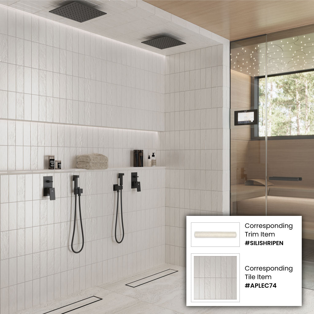 White 1.25x8 Matte Glossy Ceramic Bullnose Tile Trim (10 pack, 0.667 sq ft/case)