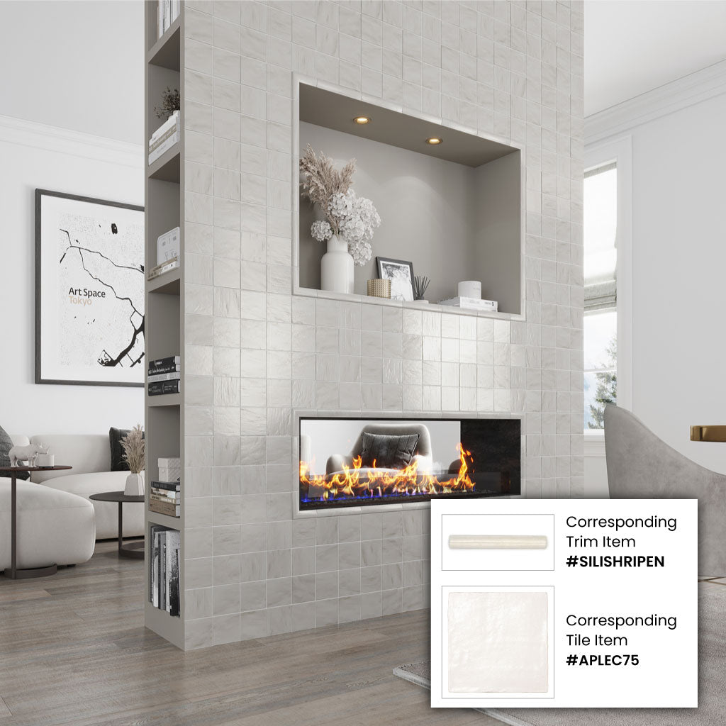 White 1.25x8 Matte Glossy Ceramic Bullnose Tile Trim (10 pack, 0.667 sq ft/case)