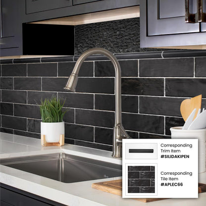 Black 1.25x8 Matte Glossy Ceramic Bullnose Tile Trim (10 pack, 0.667 sq ft/case) - Sample