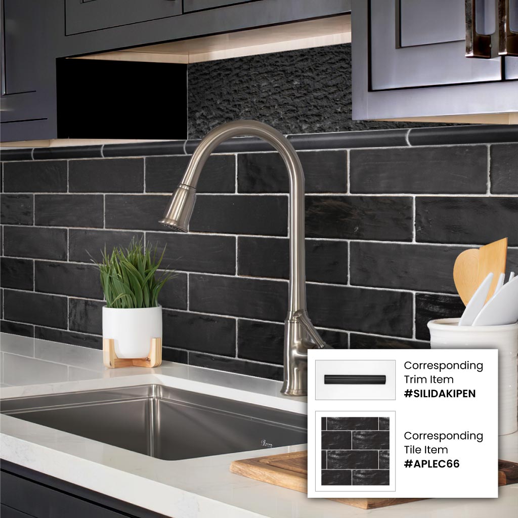 Black 2.5x8 Glossy Matte Subway Ceramic Tile (38 pack, 5.38 sq ft/case) - Sample