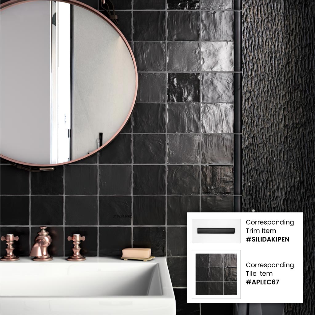 Black 1.25x8 Matte Glossy Ceramic Bullnose Tile Trim (10 pack, 0.667 sq ft/case) - Sample
