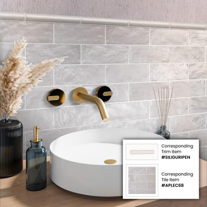 Light Gray 1.25x8 Matte Glossy Ceramic Bullnose Tile Trim (10 pack, 0.667 sq ft/case)