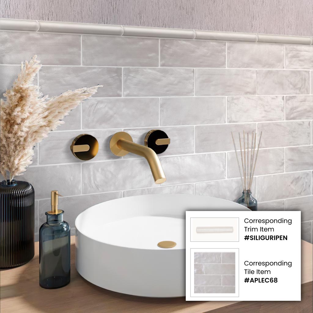 Light Gray 1.25x8 Matte Glossy Ceramic Bullnose Tile Trim (10 pack, 0.667 sq ft/case) - Sample
