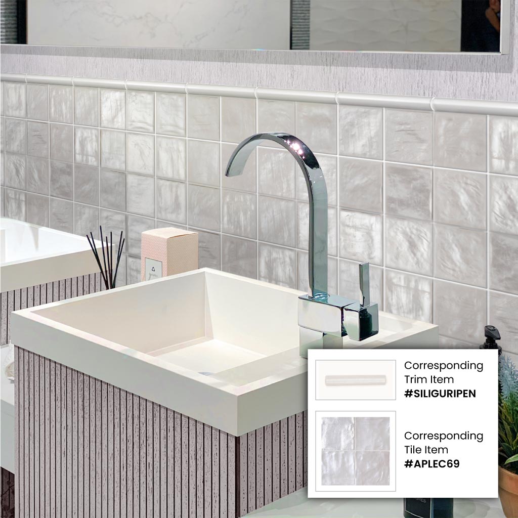 Light Gray 1.25x8 Matte Glossy Ceramic Bullnose Tile Trim (10 pack, 0.667 sq ft/case) - Sample