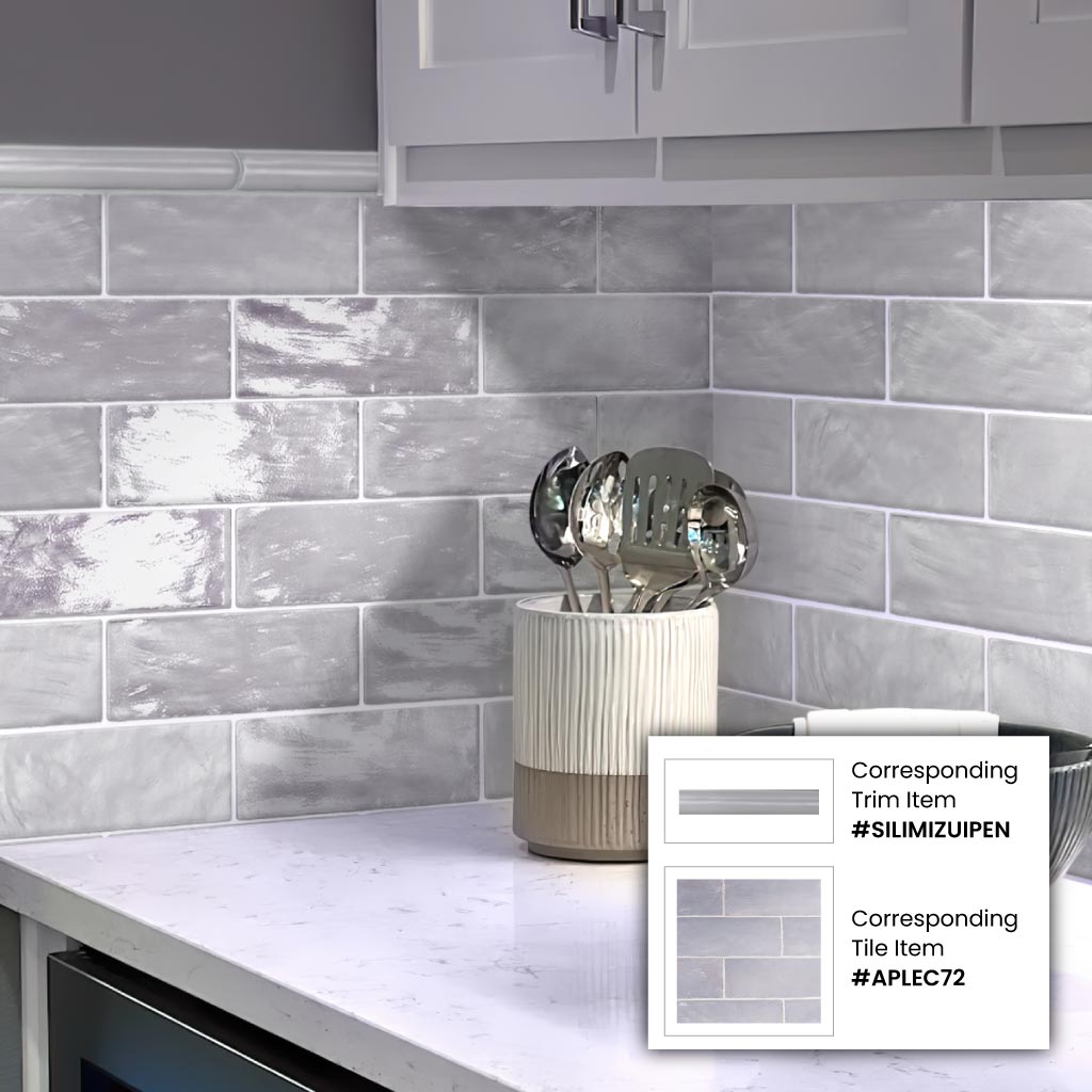 Grayish Blue 1.25x8 Matte Glossy Ceramic Bullnose Tile Trim (10 pack, 0.667 sq ft/case)