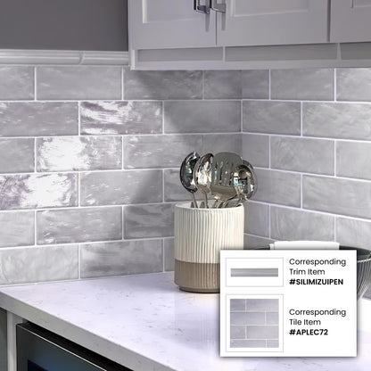 Grayish Blue 1.25x8 Matte Glossy Ceramic Bullnose Tile Trim (10 pack, 0.667 sq ft/case)