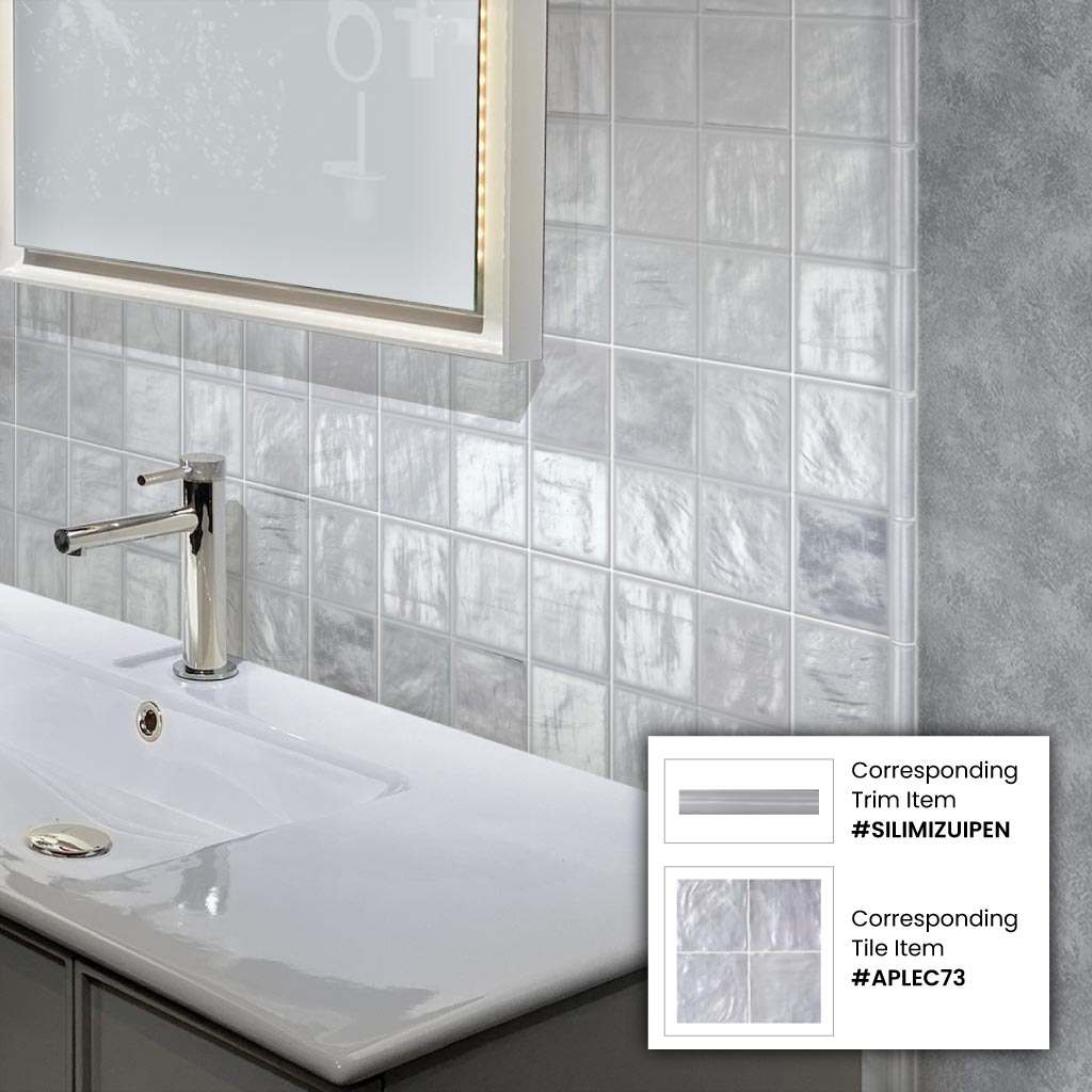 Grayish Blue 1.25x8 Matte Glossy Ceramic Bullnose Tile Trim (10 pack, 0.667 sq ft/case)