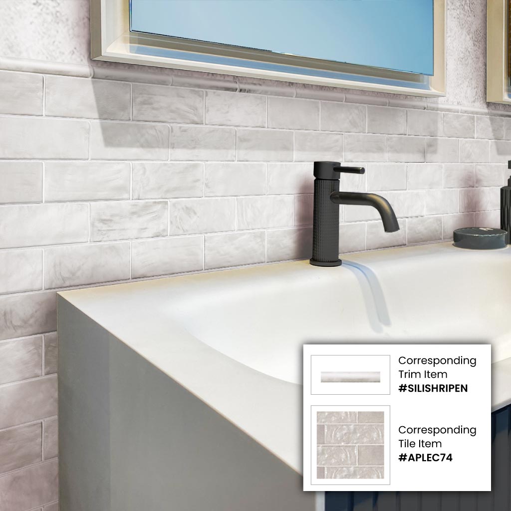 White 1.25x8 Matte Glossy Ceramic Bullnose Tile Trim (10 pack, 0.667 sq ft/case)
