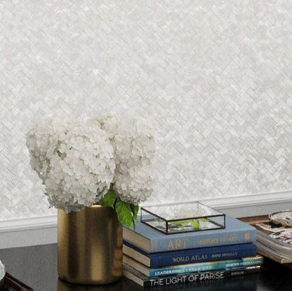 Powder White 10x11 Polished Herringbone Shell Mother of Pearl Mosaic Tile (20 pack, 16.49 sq ft/case)